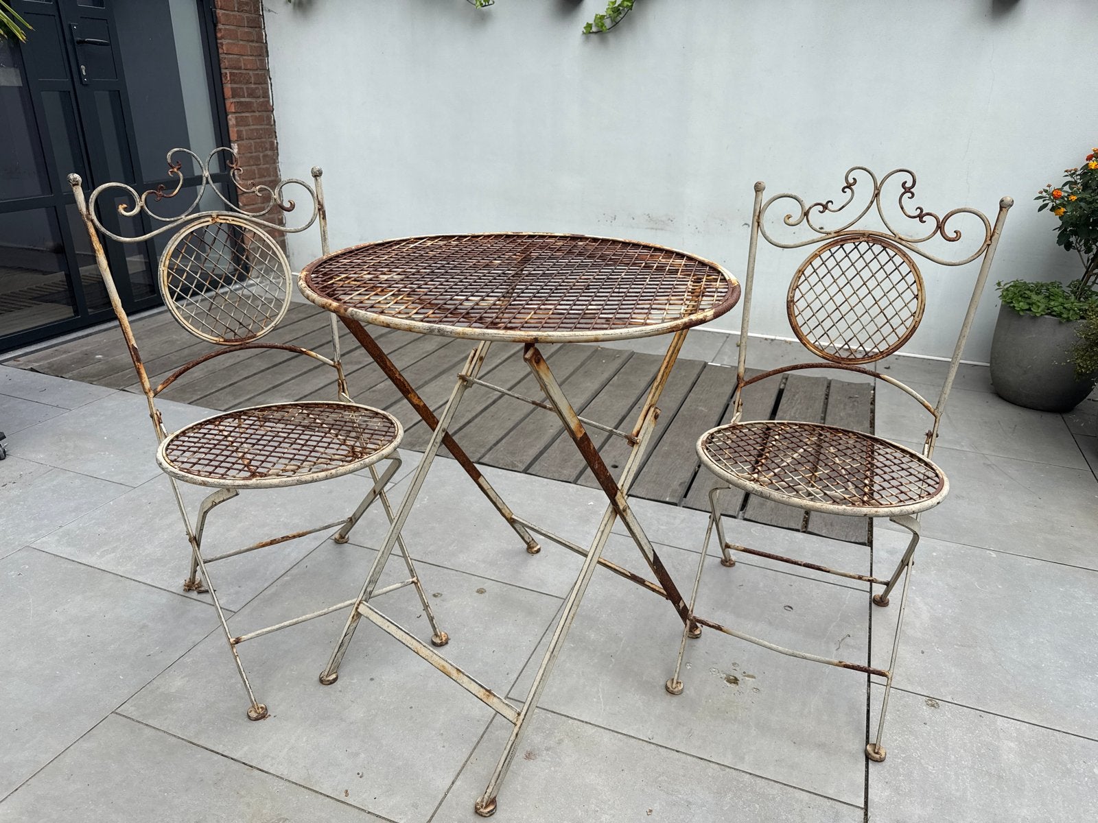 Vintage Tuinset - Bistro Set - Metaal - Opklapbaar, Overige materialen, Gebruikt, Eettafel, Tuinset