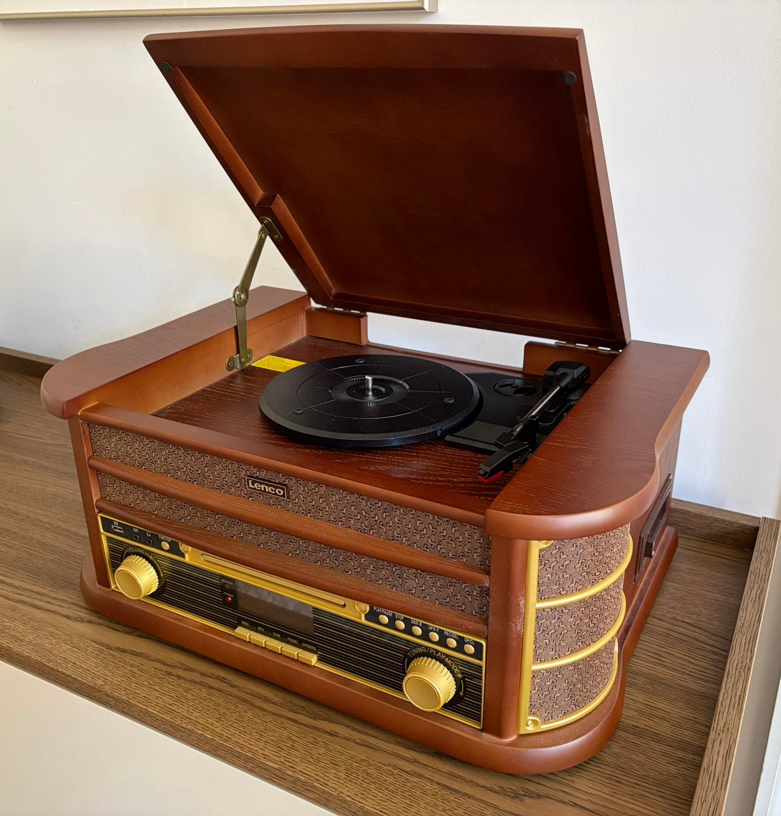 Houten retro platenspeler Bluetooth USB cd cass, Audio, Tv en Foto, Platenspelers, Zo goed als nieuw, Automatisch, Platenspeler
