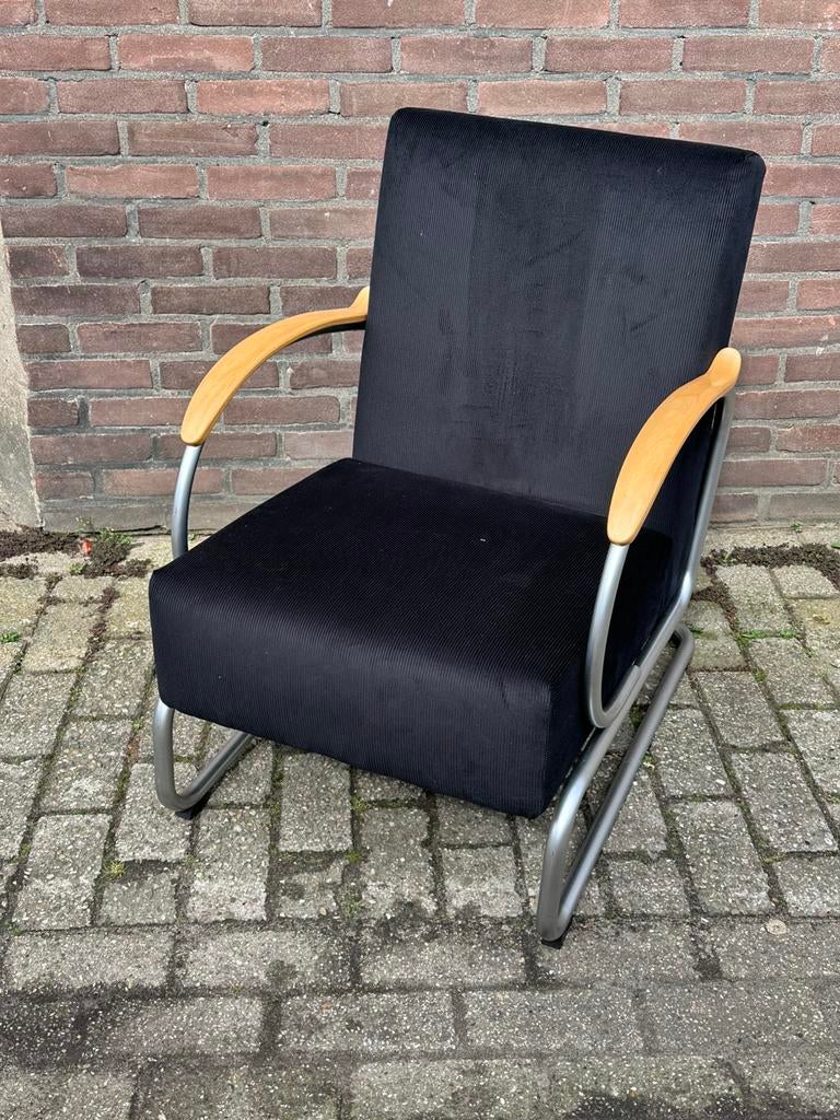 Gispen Dutch originals 407 zwarte ribstof, Huis en Inrichting, Fauteuils, Ophalen, Zo goed als nieuw, Stof, 50 tot 75 cm
