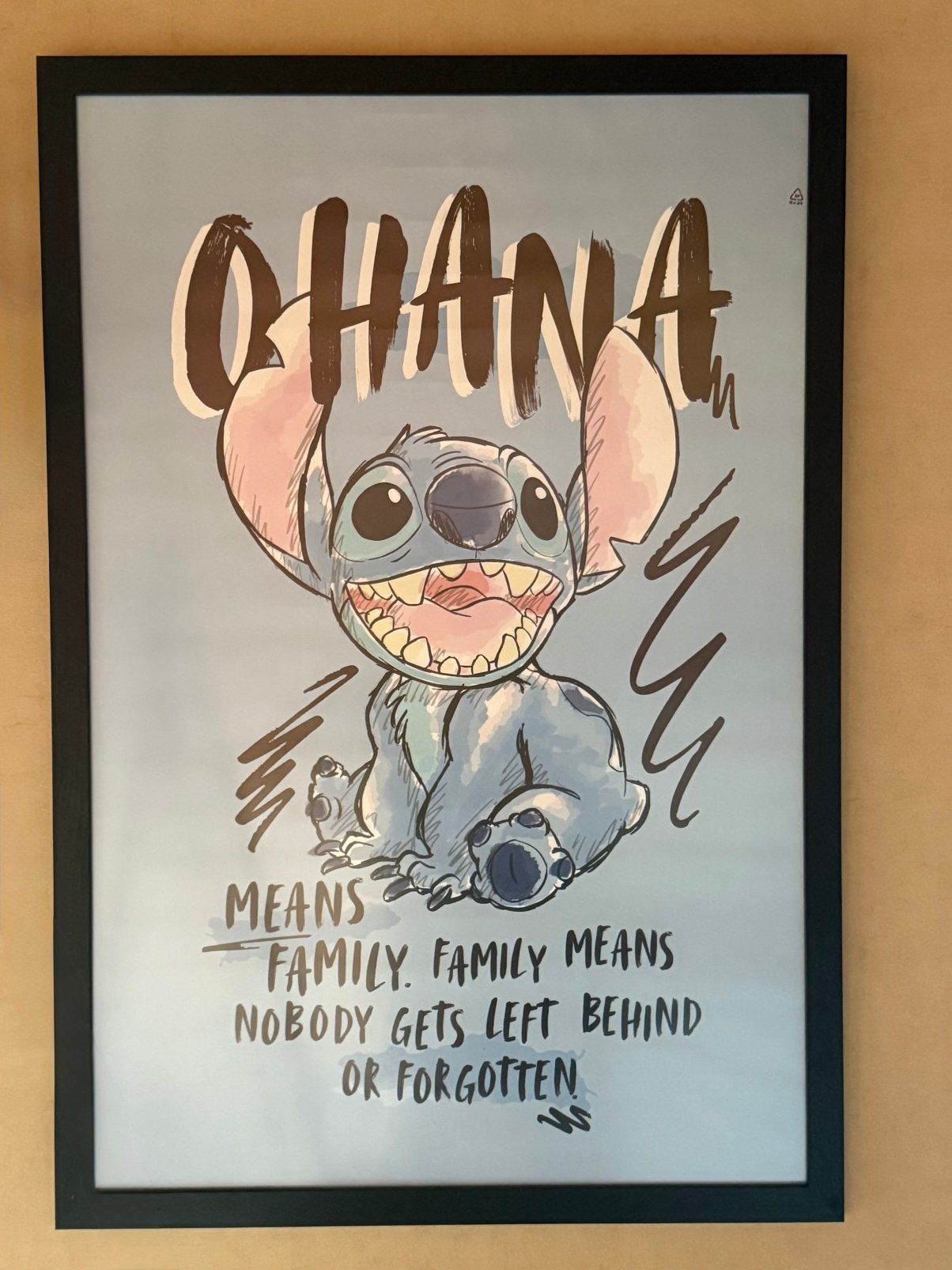 Mooie grote poster van Stitch met lijst, Rechthoekig Staand, Met lijst, Ophalen of Verzenden, Zo goed als nieuw