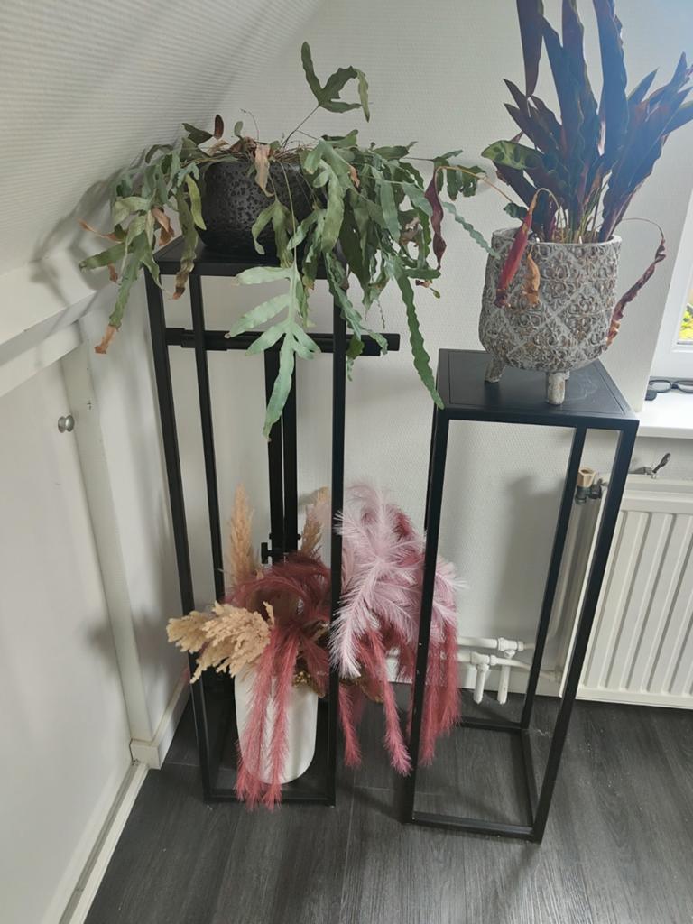 Set van 2 strakke, industriële metalen tafels / zuilen, Huis en Inrichting, Woonaccessoires | Zuilen en Pilaren, Ophalen of Verzenden