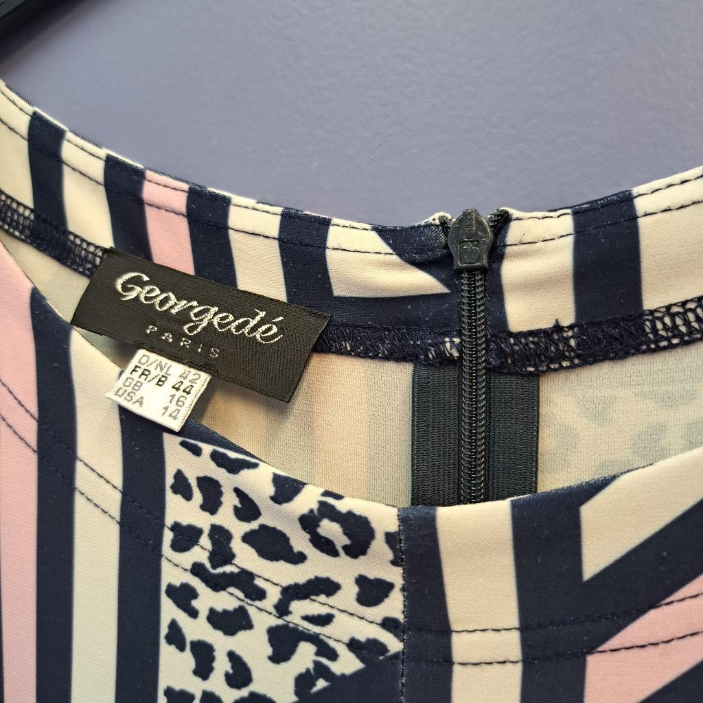 Georgedé jurk roze blauw wit + blauwe bolero mt 42-44 46655, Georgedé, Georgedé, Blauw, .
