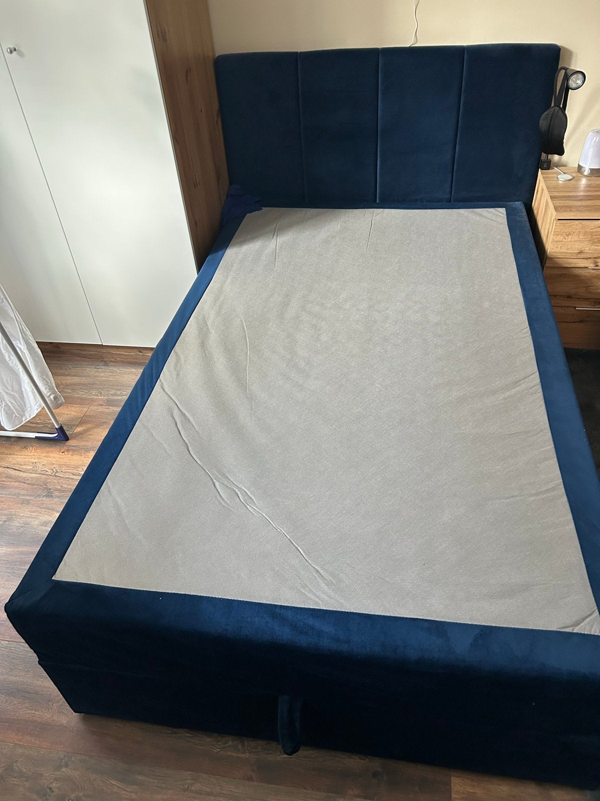 Twijfelaar met opbergruimte en Auping Evolve matras, Ophalen, Eenpersoons, Blauw, Zo goed als nieuw