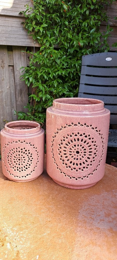 Set windlichten oud roze, Huis en Inrichting, Ophalen, Windlicht, Gebruikt, Overige merken
