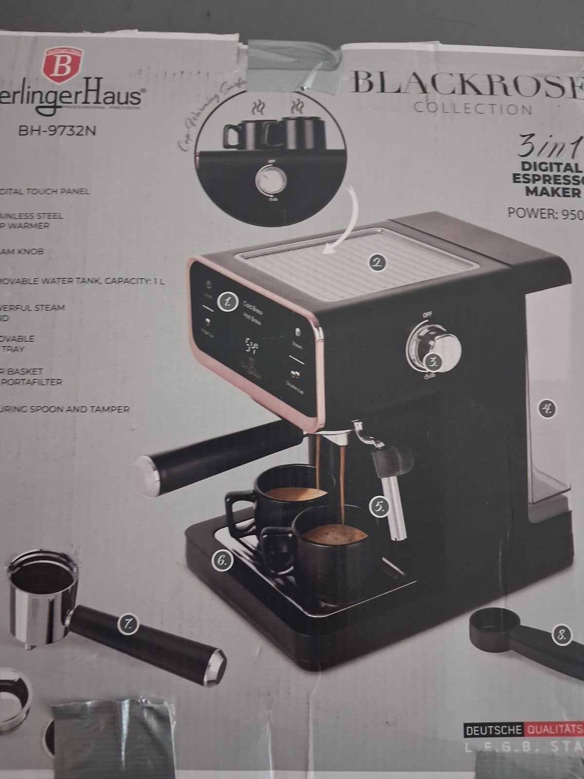Berlinger Haus 3-in-1 Digitale Espressomachine  Zwart/Roségo, Espresso apparaat, Nieuw, Gemalen koffie, Ophalen of Verzenden
