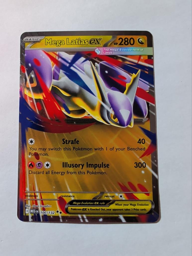 Mega Latias EX Pokémon Kaart - M100/132, Ophalen of Verzenden, Zo goed als nieuw, Losse kaart, Foil