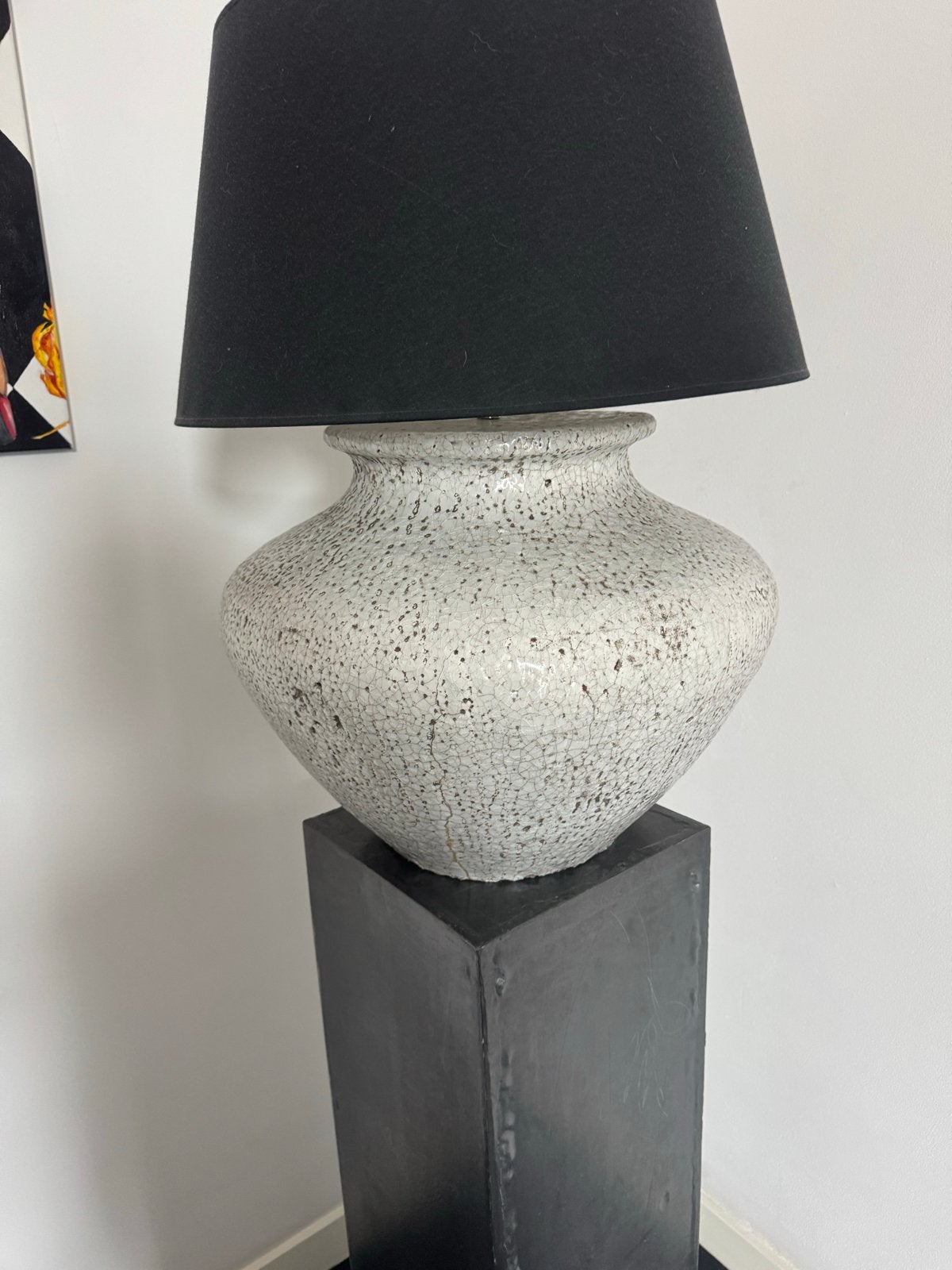 Moderne tafellamp met craquelé keramiek en zwarte kap, Ophalen, Gebruikt, Keramiek, Minder dan 100 cm