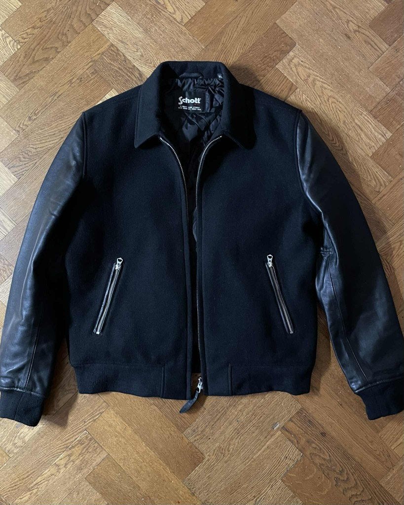 Schott wool-leather varsity jacket, Kleding | Heren, Jassen | Winter, Ophalen of Verzenden, Nieuw, Overige maten, Zwart