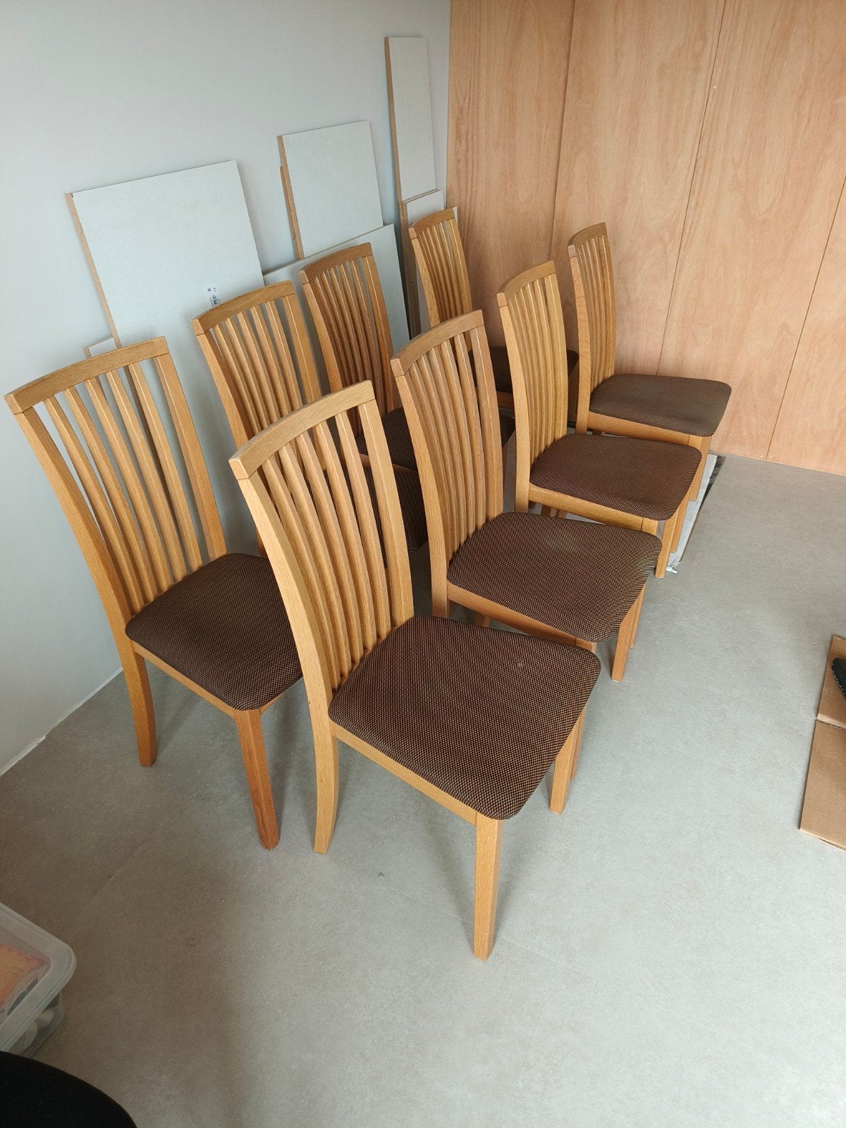 8 Skovby SM66E beukenhout eetkamerstoelen, Gebruikt, Bruin, Ophalen of Verzenden, Stof