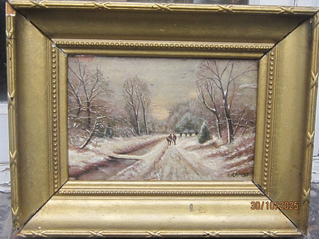Mooi Winterschilderijtje met geschuind paneel, Ophalen, Expressionistisch, Landschap