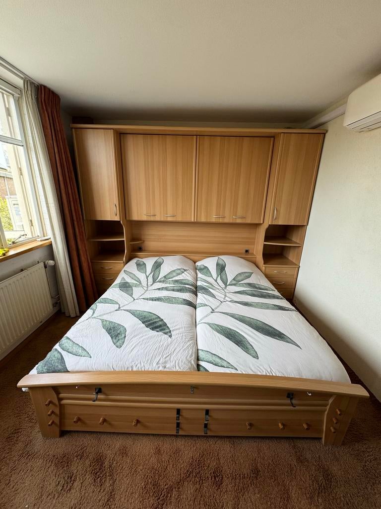 Tweepersoonsbed, elektrisch, met ombouw - 290x220x230cm, Ophalen, Bruin, Tweepersoons, Overige maten