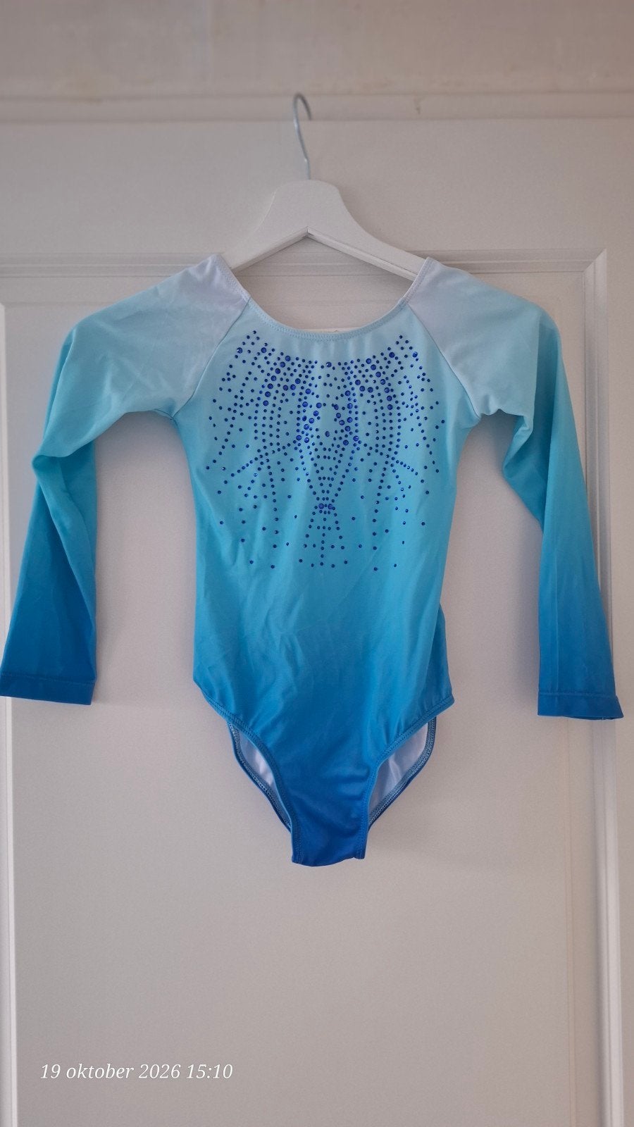 Blauw turnpakje met glitters, maat 140, Zaclotre, Blauw, Zo goed als nieuw, Turnpak(je), Kindermaat 122 t/m 140