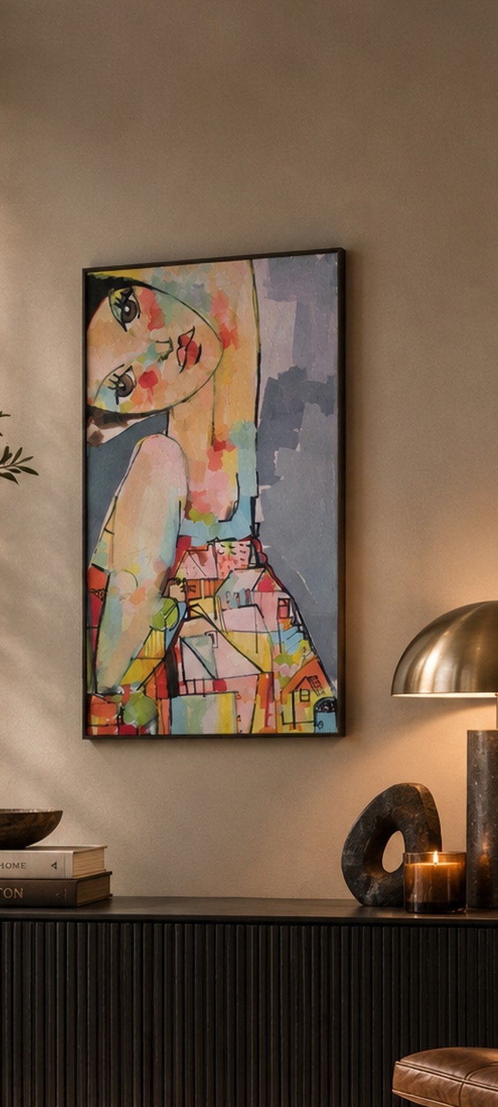 Canvas schilderij portret Vrouw, Antiek en Kunst, Ophalen