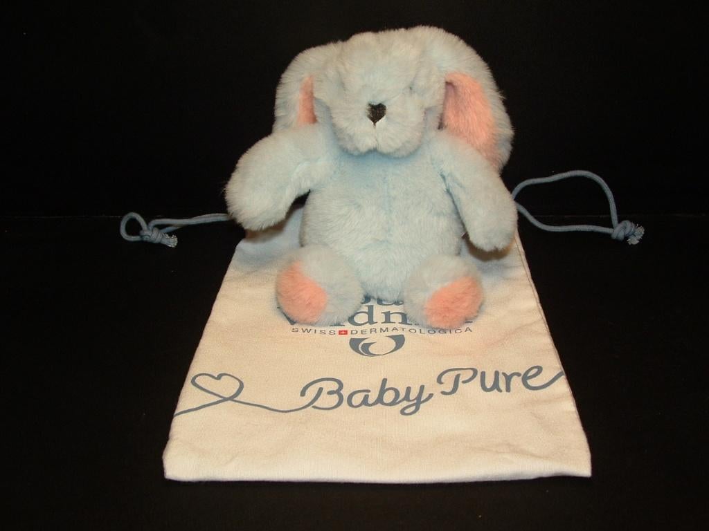 LOUIS WIDMER KONIJN BABY PURE PLUCHE WOLLIG BLAUW, Ophalen of Verzenden, Nieuw, Overige typen