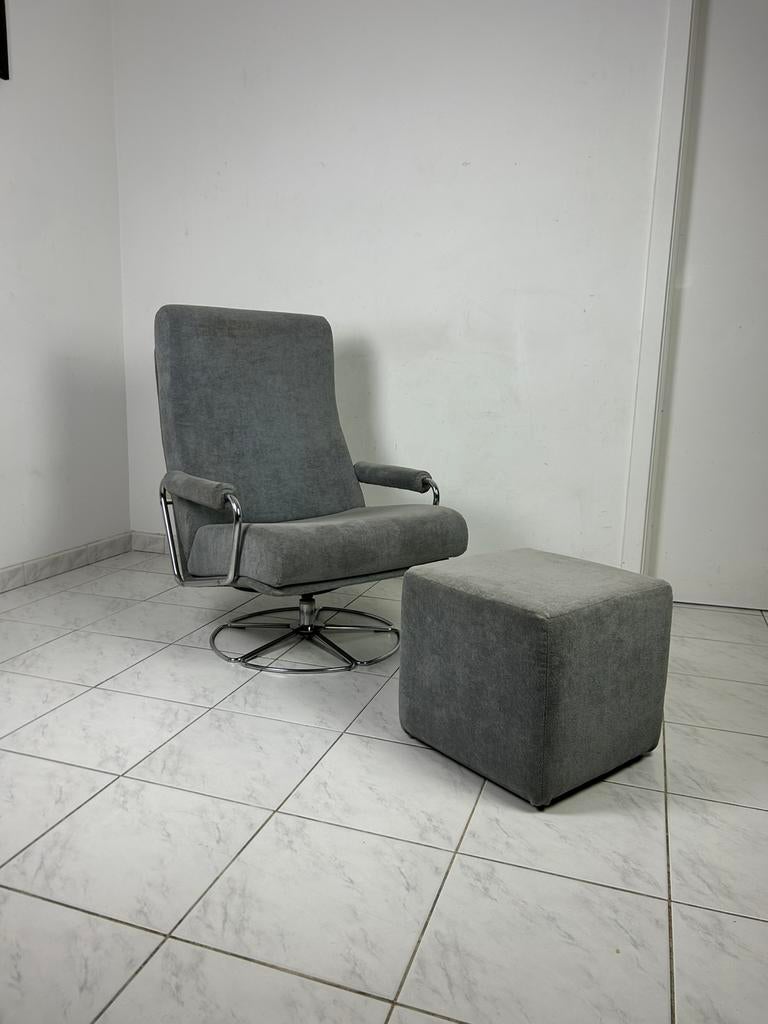 Vintage Gelderland draaifauteuil met ottoman Jan des Bouvrie, Ophalen, Gebruikt, 75 tot 100 cm, Nederlands design