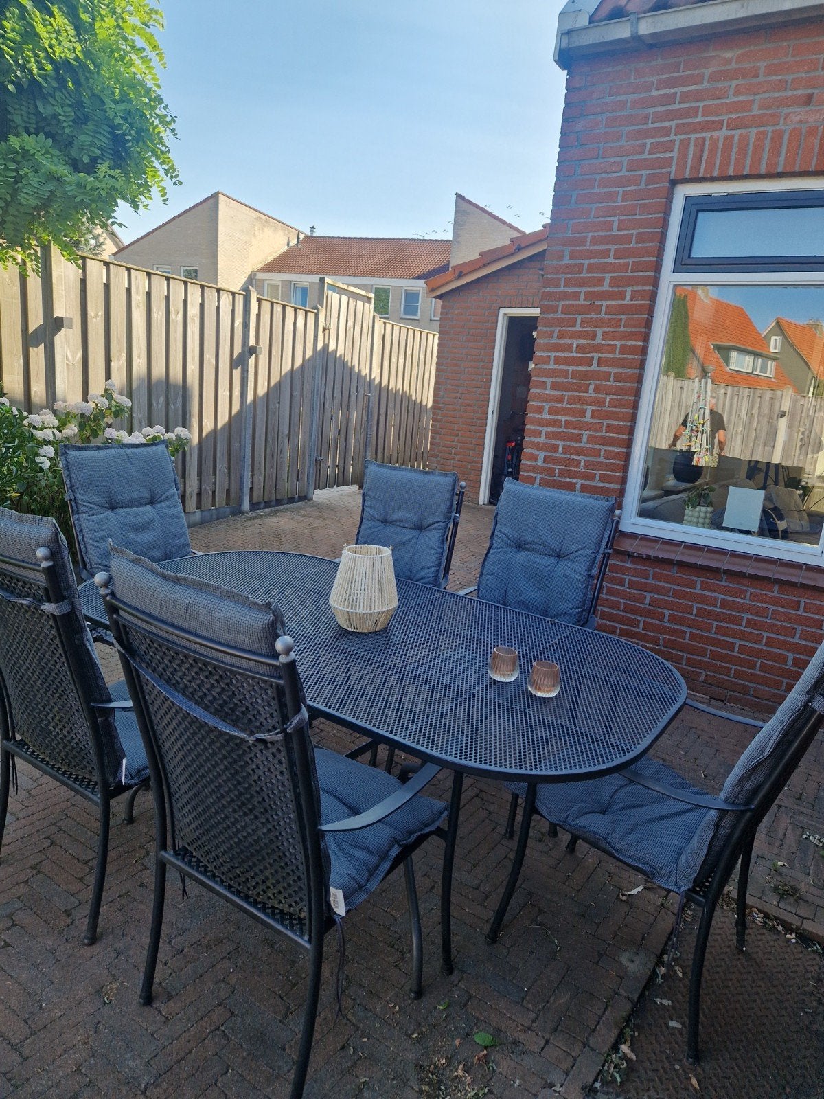 Metalen tuinset met 6 stoelen en kussens Royal Garden, Ophalen, Gebruikt, Overige materialen