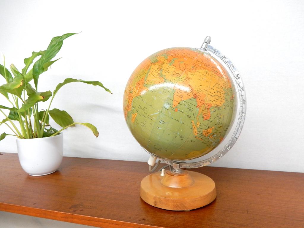 Retro Vintage Wereldbol Globe Lamp Tafellamp Klein Glas 1977, ., Ophalen of Verzenden, ., .