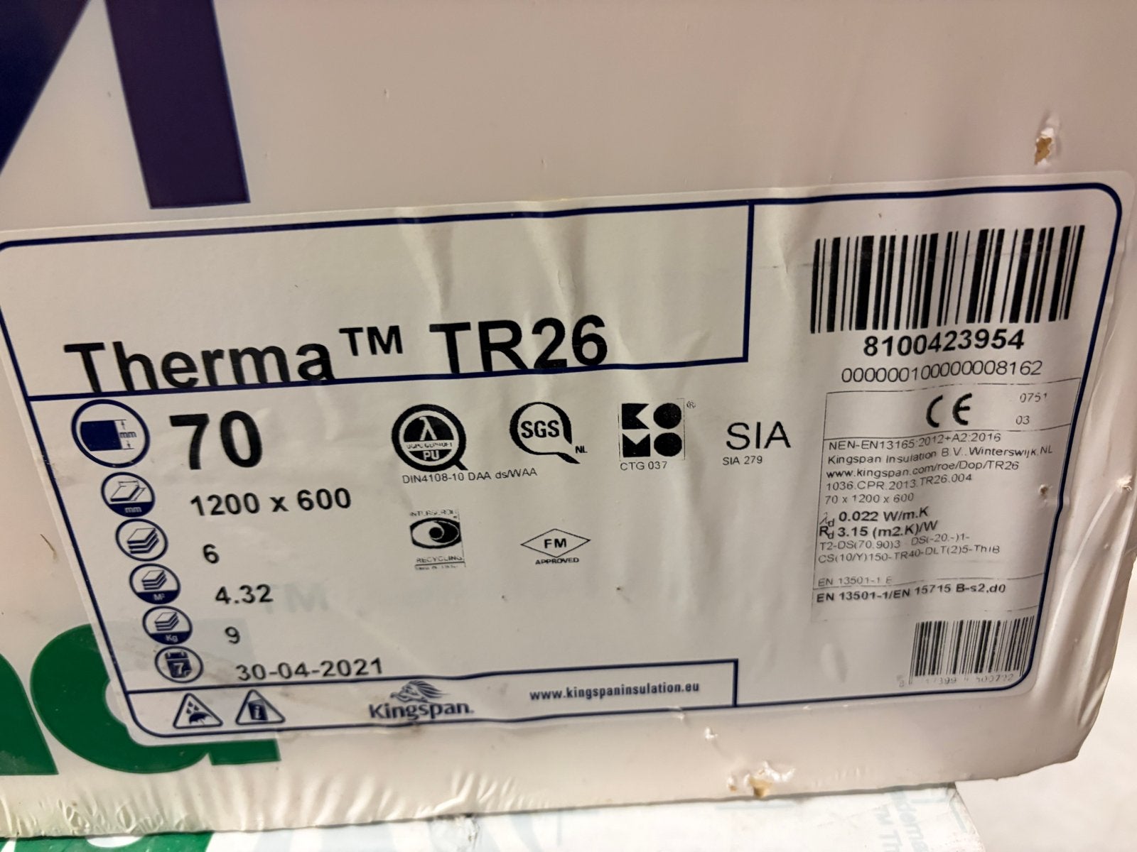 Kingspan Therma TR26 Dakisolatie 70mm PIR platen, 4 tot 8 cm, Nieuw, Hardschuim (Pir), Minder dan 5 m²