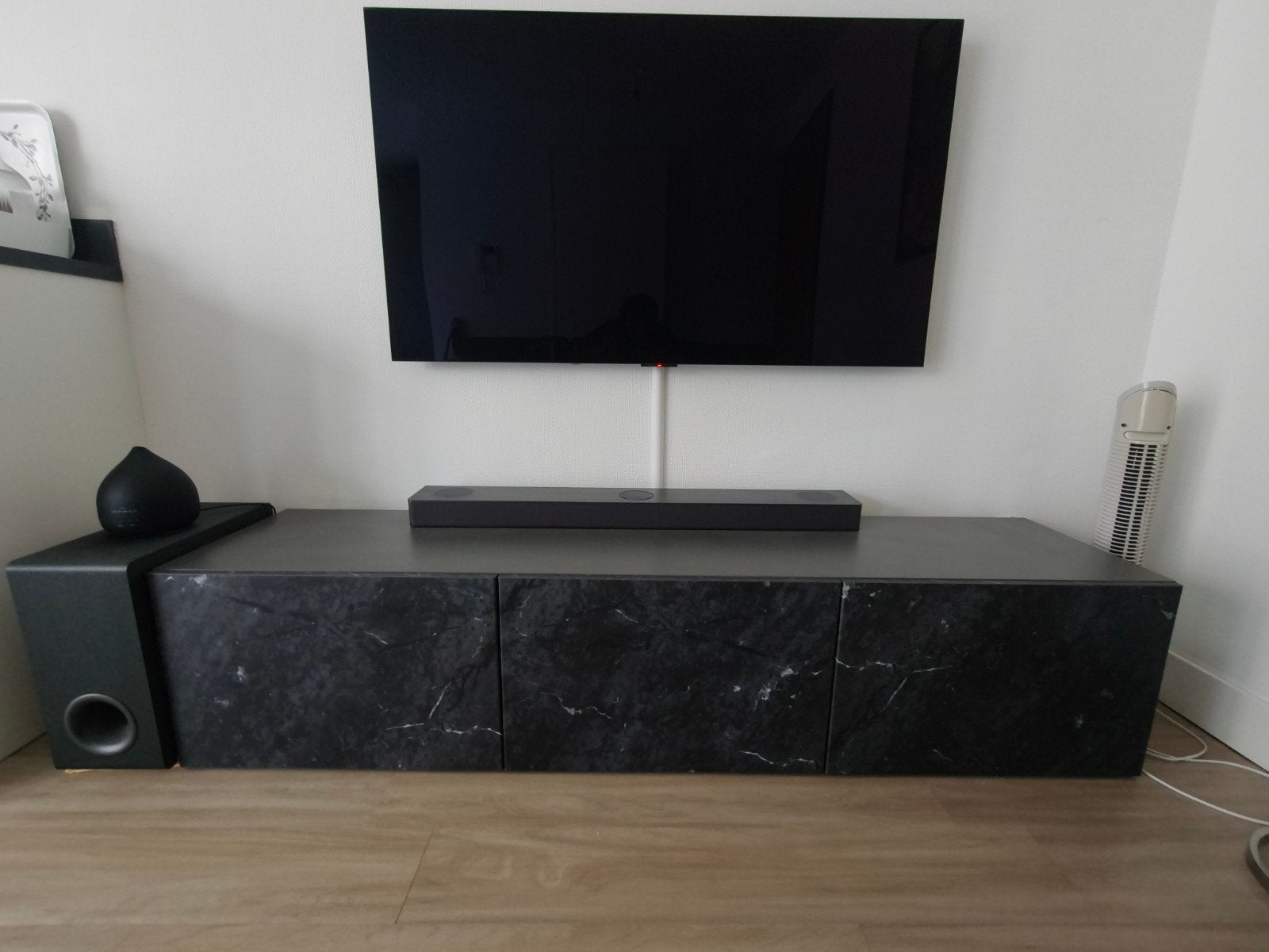 IKEA Besta TV meubel 180x40x38 cm - Zwart/grijs marmerlook, Ophalen, Overige materialen, 150 tot 200 cm, Zo goed als nieuw