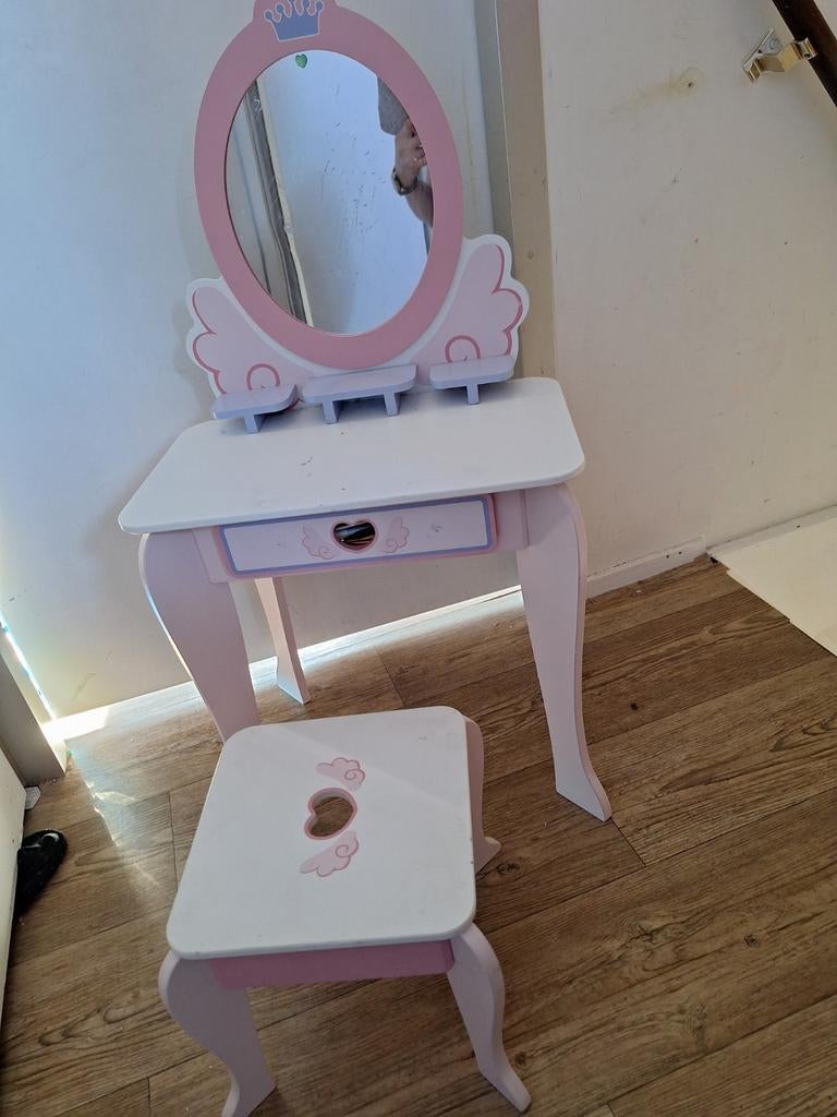 Prinsessen kaptafel met krukje voor kinderen, Minder dan 50 cm, Ophalen of Verzenden, Minder dan 100 cm, Hout