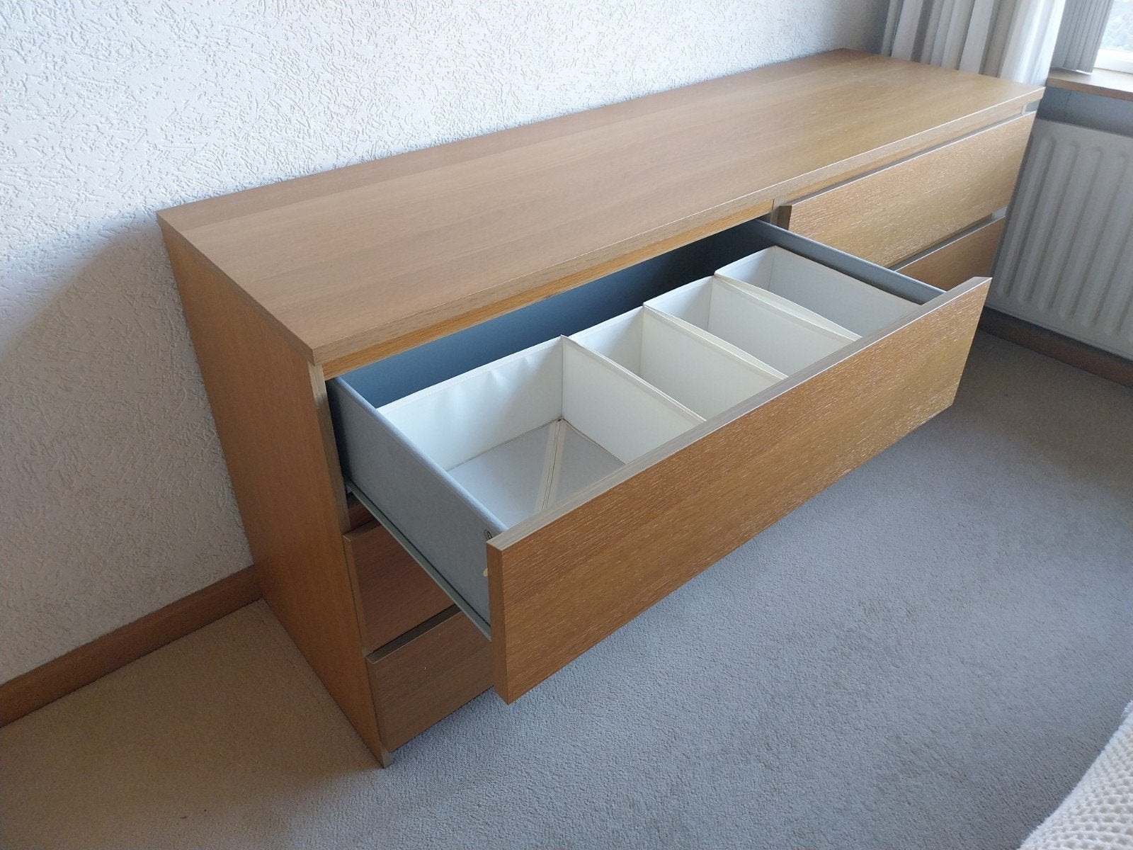 IKEA lange ladekast met 4 lades - houtkleur, Ophalen, Gebruikt, 150 tot 200 cm, 25 tot 50 cm