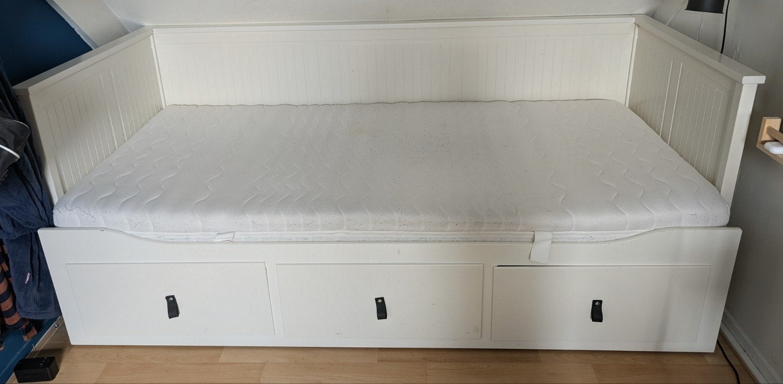 Bedbank Ikea Hemnes met 3 lades, Ophalen, Gebruikt, Eenpersoons, Wit