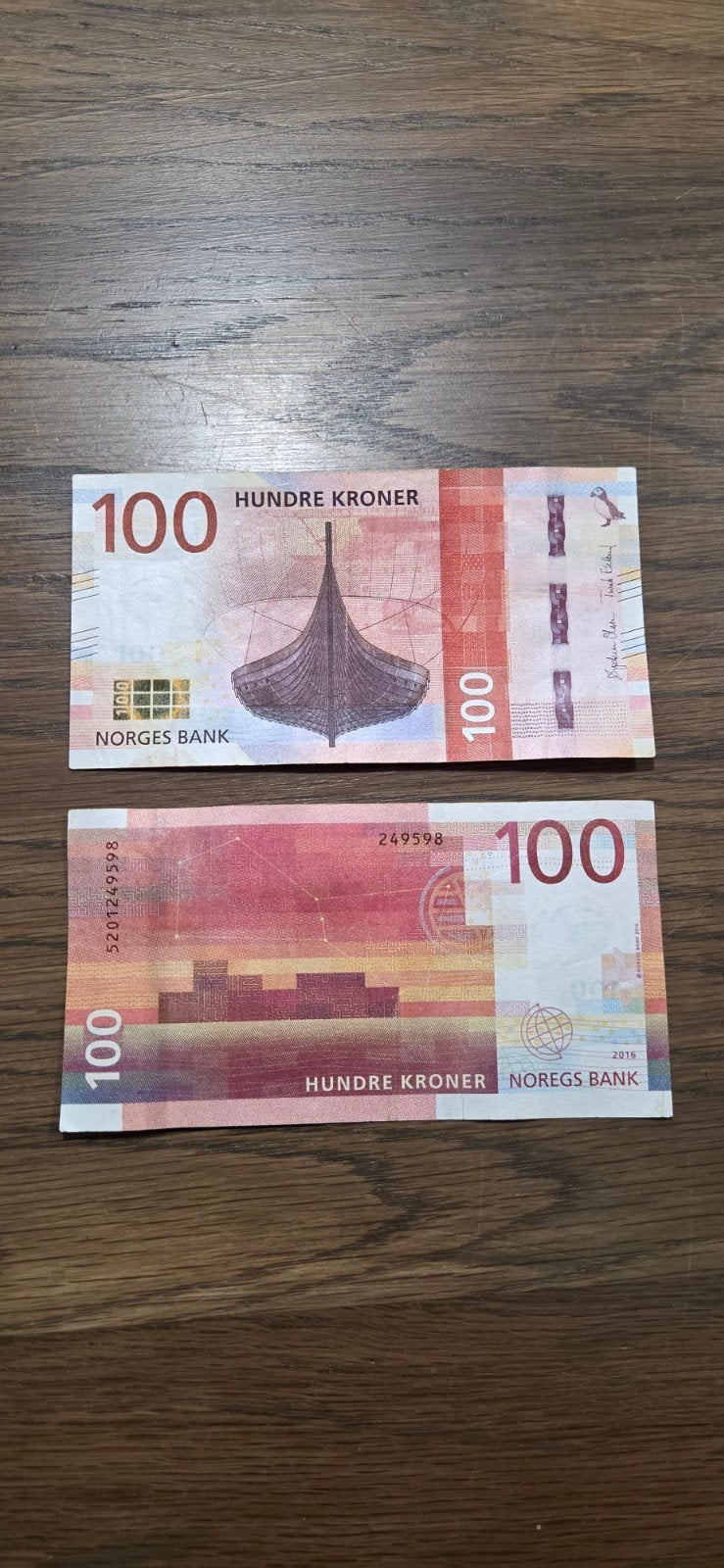 2x 100 Noorse Kroon biljetten - Norges Bank, Ophalen of Verzenden, Overige landen, Setje
