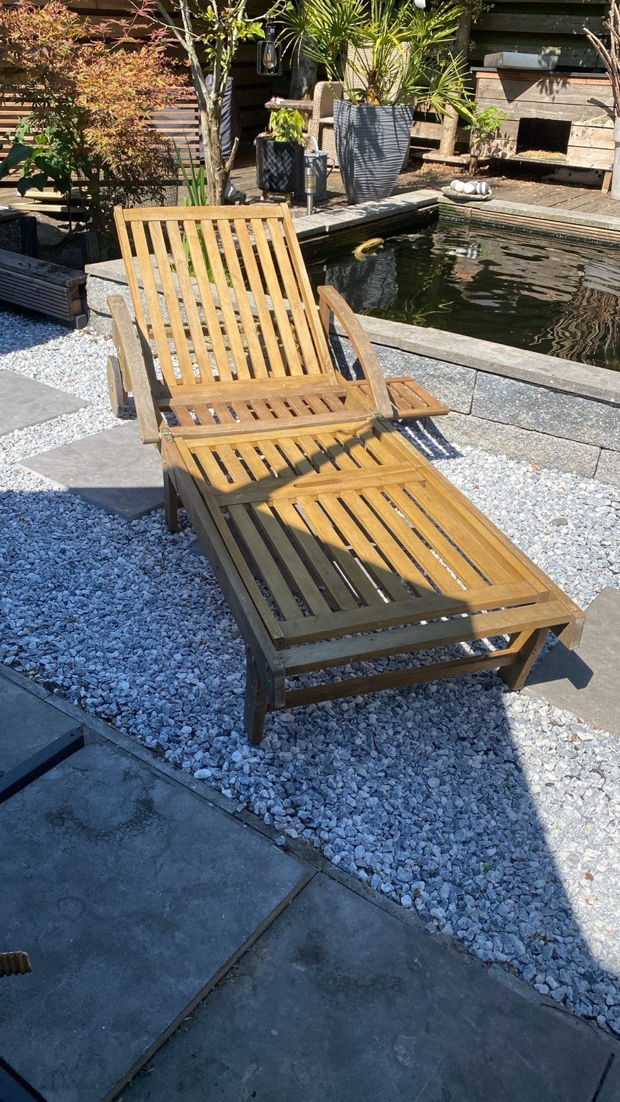 Casari Acacia hout Ligstoel - Verstelbaar en Verrijdbaar, Tuin en Terras, Ophalen, Gebruikt, Teakhout, Inklapbaar