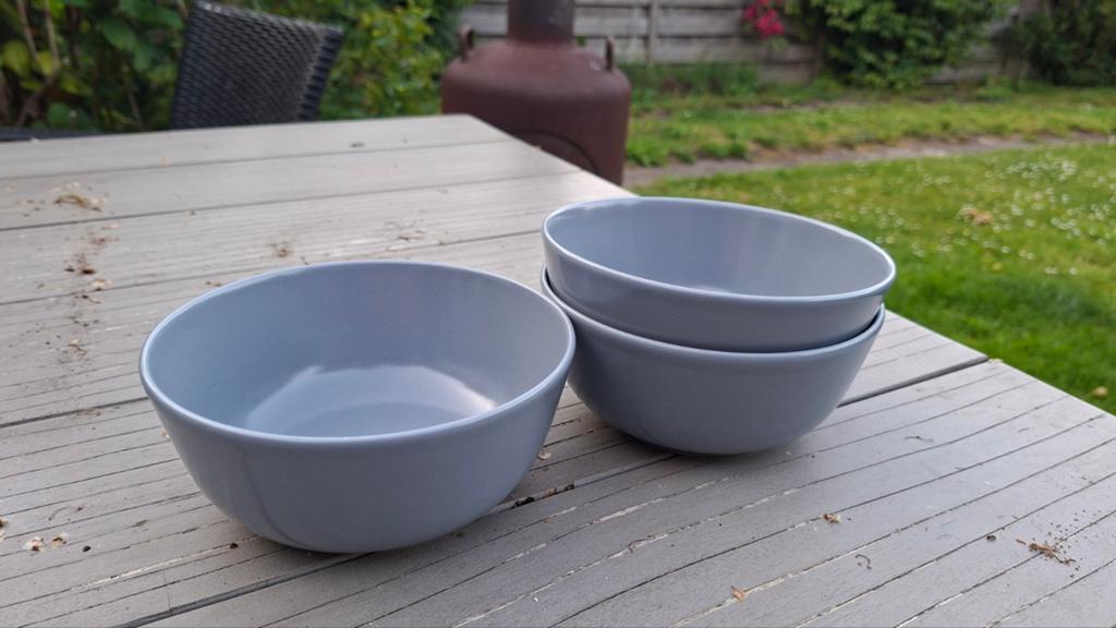 3x IKEA Dinera kommen grijsblauw (mat) – Ø 14,5 cm, Ophalen of Verzenden