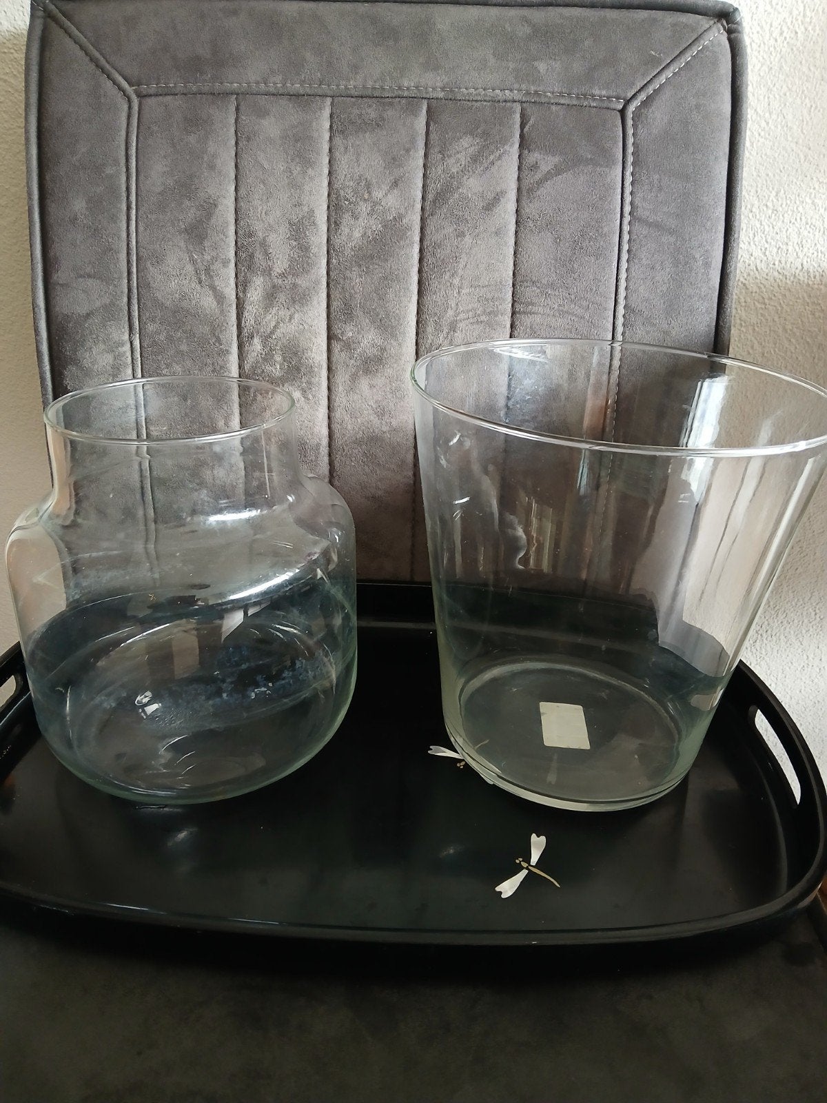 Set van 2 glazen bloemenvazen, Huis en Inrichting, Ophalen, Gebruikt, Transparant, Glas