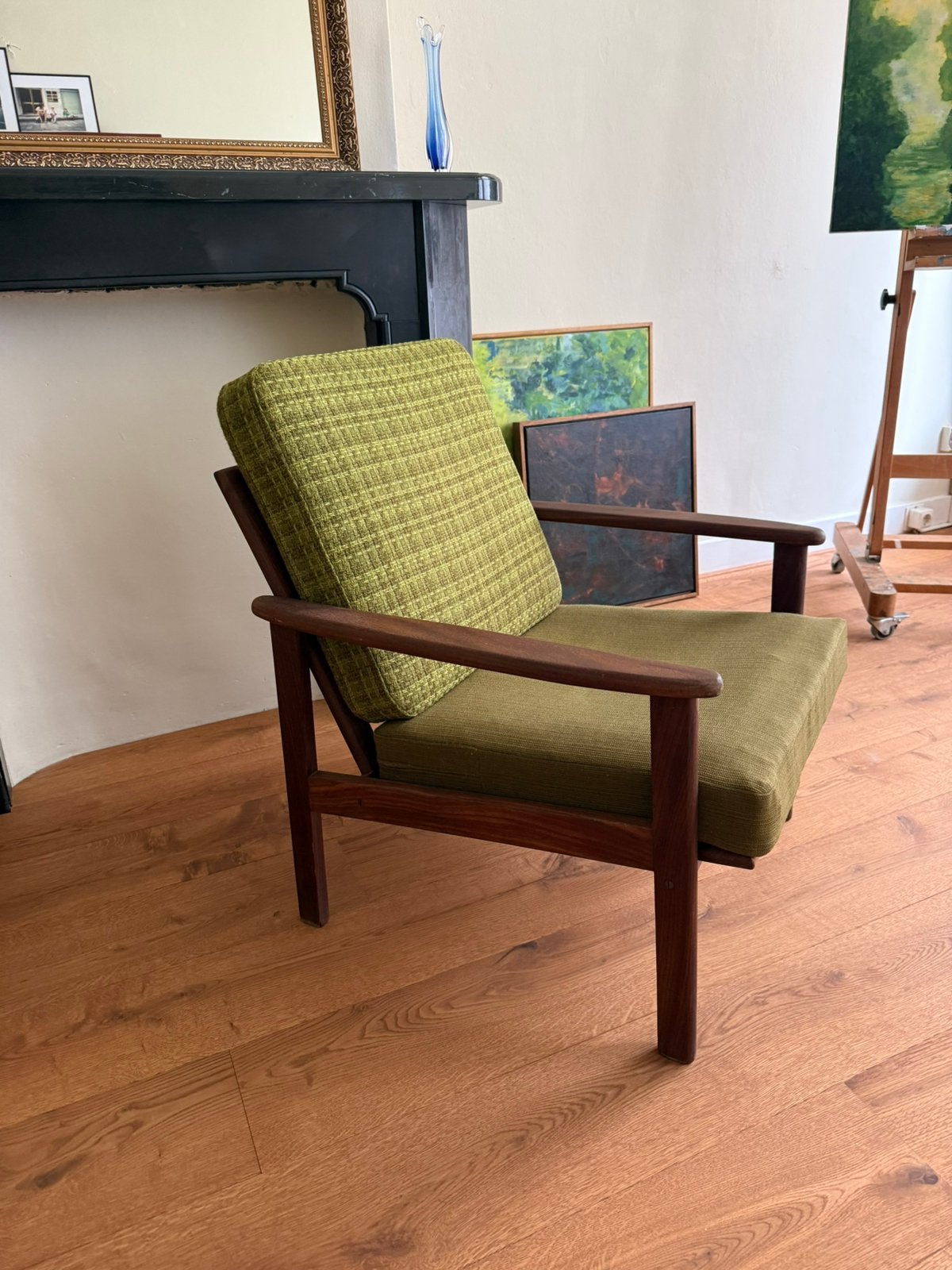 Massief houten fauteuil vintage, Huis en Inrichting, Fauteuils, Ophalen, Zo goed als nieuw, Minder dan 50 cm