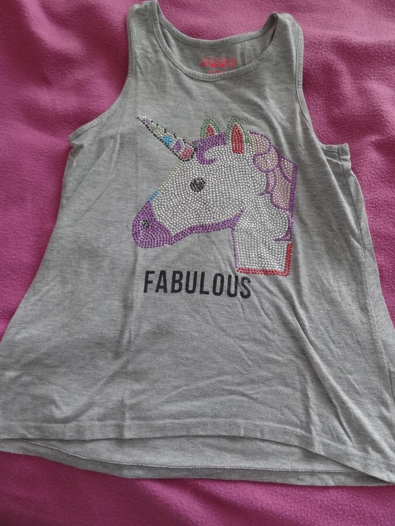 topje/shirt met eenhoorn (hotfix) mt 158, Ophalen of Verzenden, Gebruikt, Meisje, Shirt of Longsleeve