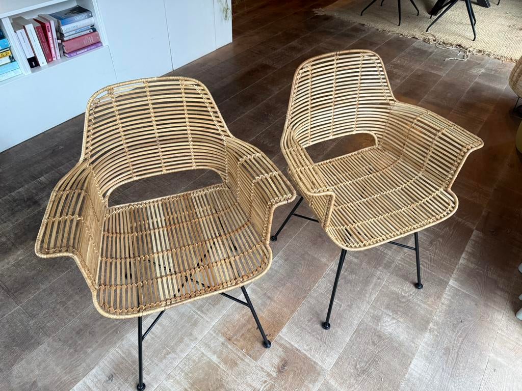 Set van 2 rieten stoelen, Ophalen, Twee, Bruin, Riet of Rotan