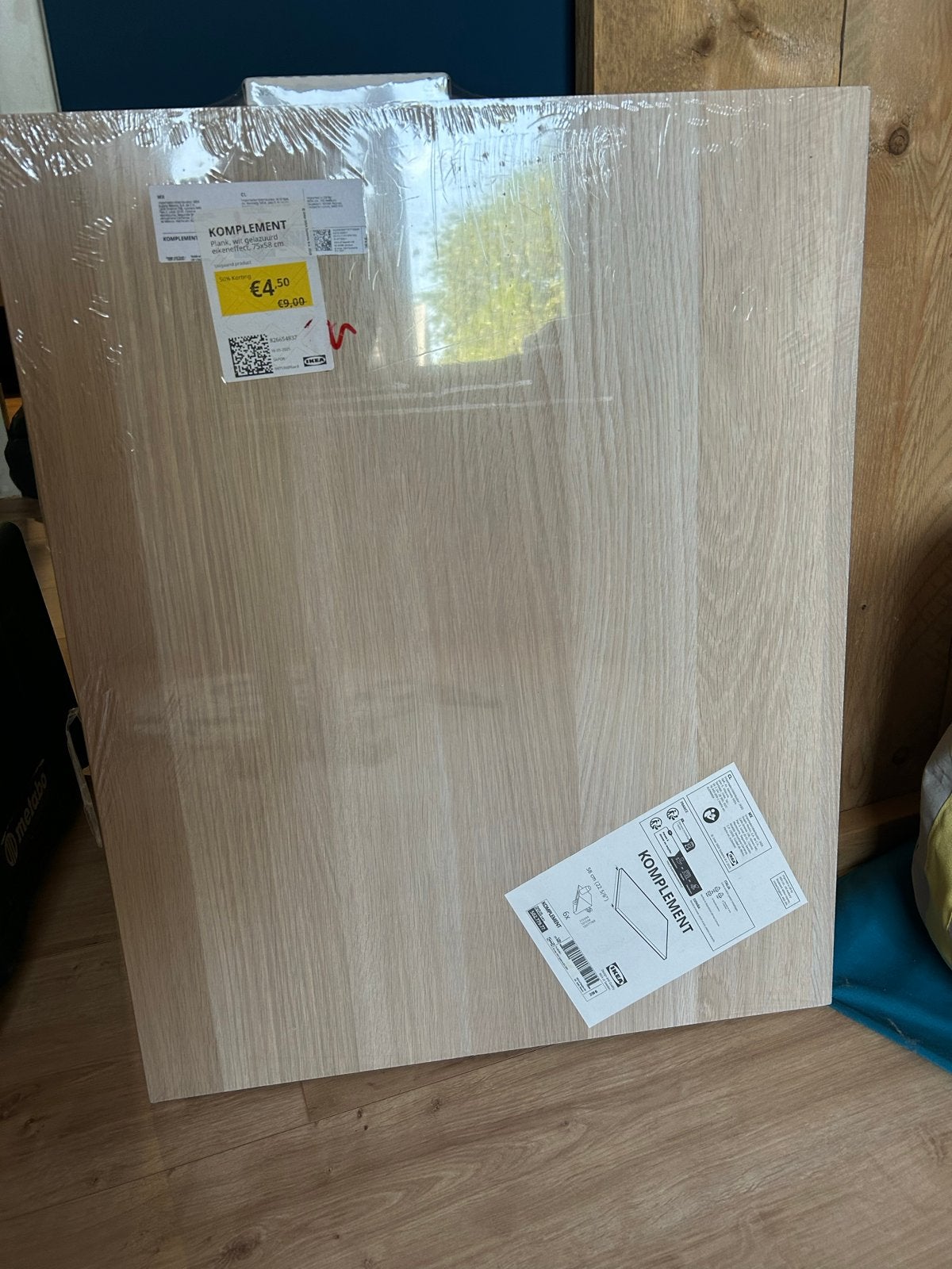 IKEA KOMPLEMENT Plank, wit gebeitst eikenpatroon, Ophalen, Nieuw