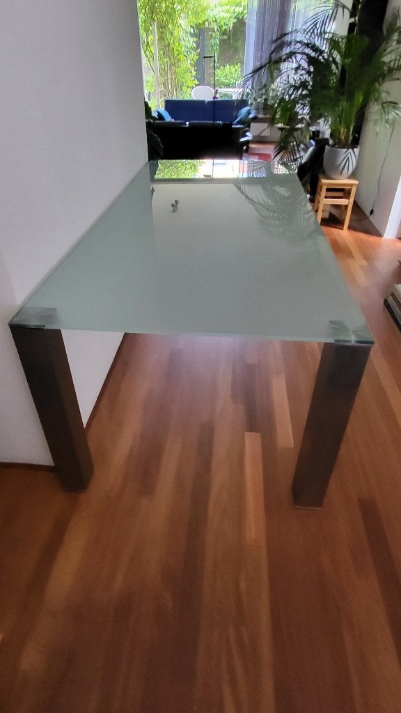 Glazen eetkamertafel (matglas), Huis en Inrichting, Ophalen, 200 cm of meer, 50 tot 100 cm, Vijf personen of meer