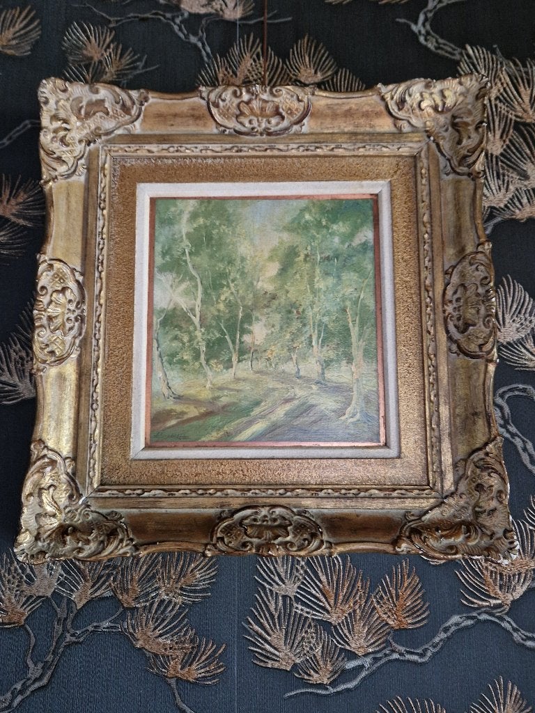 Lode van der Linden ' Lente in het bos bij Dudenstadt ', Paneel, Impressionistisch, Ophalen of Verzenden, Landschap