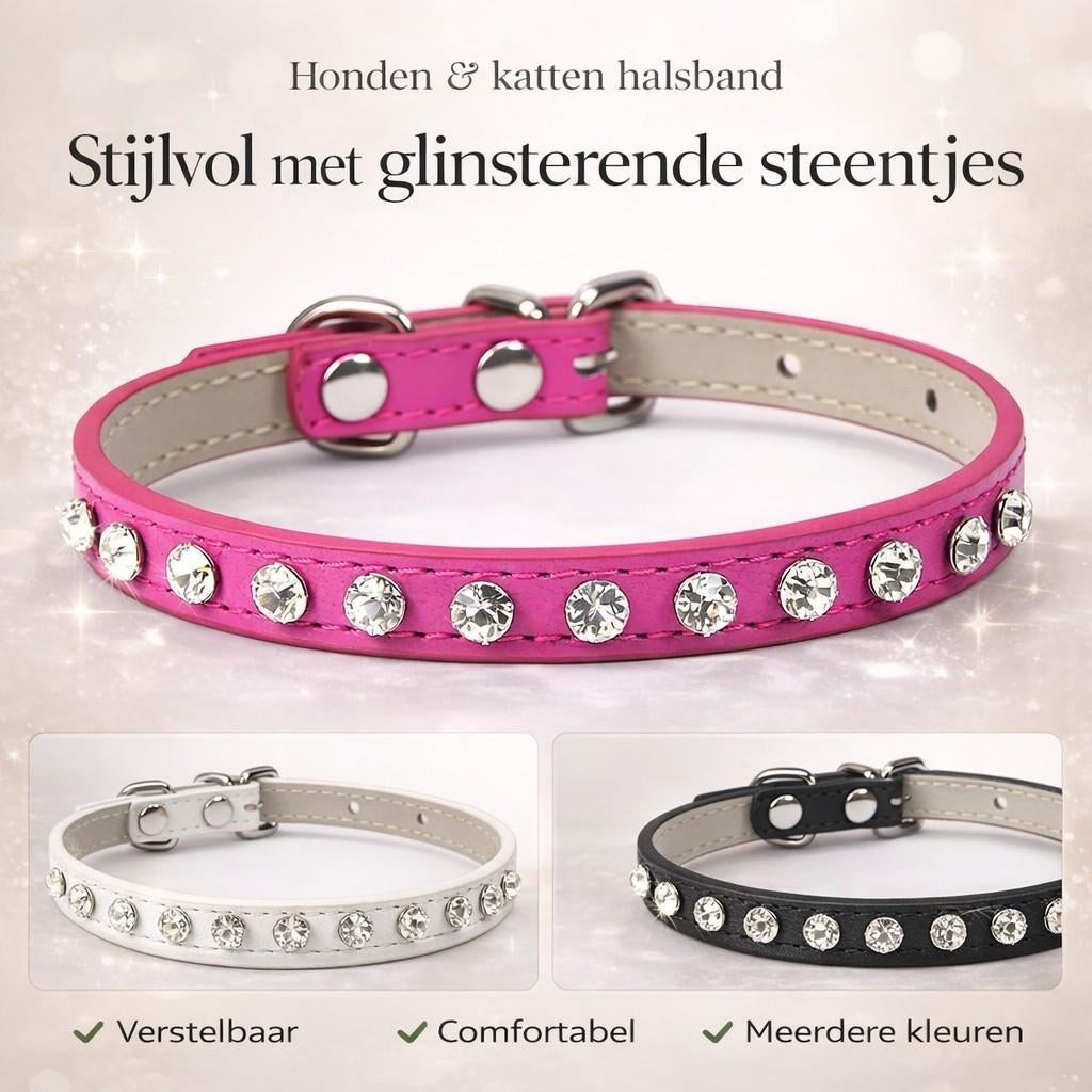 🐾 Stijlvolle honden- & kattenhalsband met strass steentjes, Dieren en Toebehoren, Ophalen of Verzenden, Nieuw