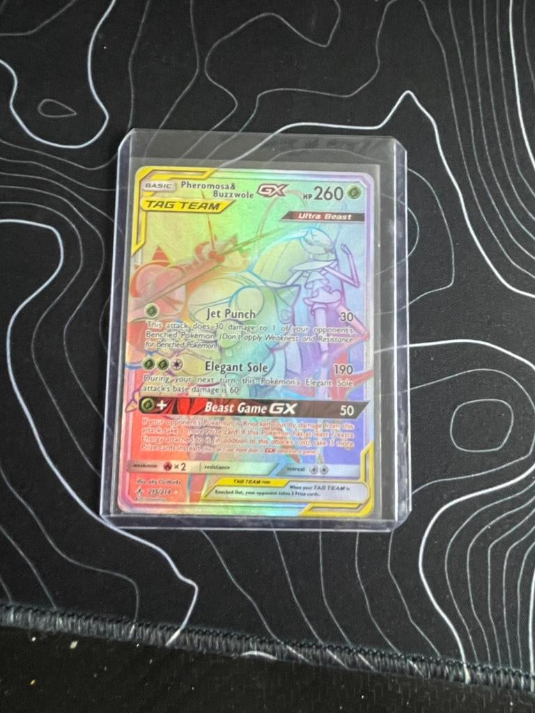 Pheromosa & buzzwole gx tag team rainbow pokemonkaart, Ophalen, Zo goed als nieuw, Losse kaart