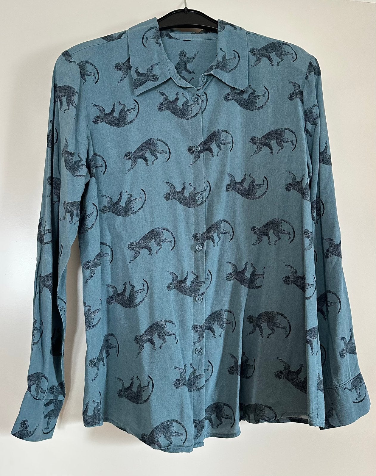 HEMA blouse met apenprint blauw maat M, Ophalen of Verzenden, Gedragen, Maat 38/40 (M), Overige kleuren