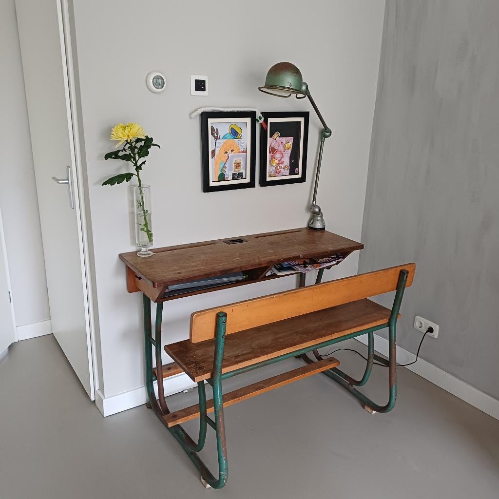 Vintage schoolbank, Kinderen en Baby's, Kinderkamer | Tafels en Stoelen, Ophalen, Gebruikt, Tafel(s) en Stoel(en)