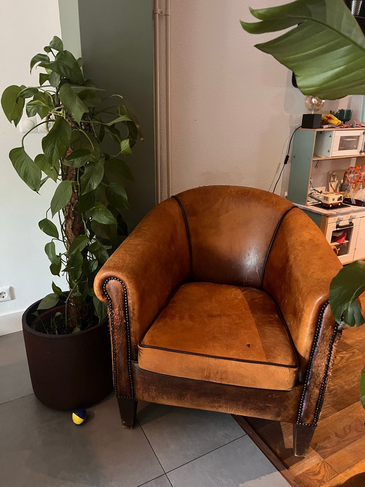 Vintage Leren Fauteuil (2 stuks!) - Cognac Kleur, Ophalen