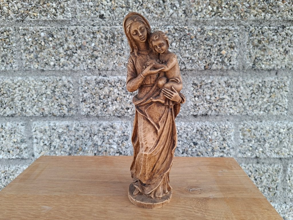 antiek oud beeld maria met kindje jezus, Ophalen of Verzenden