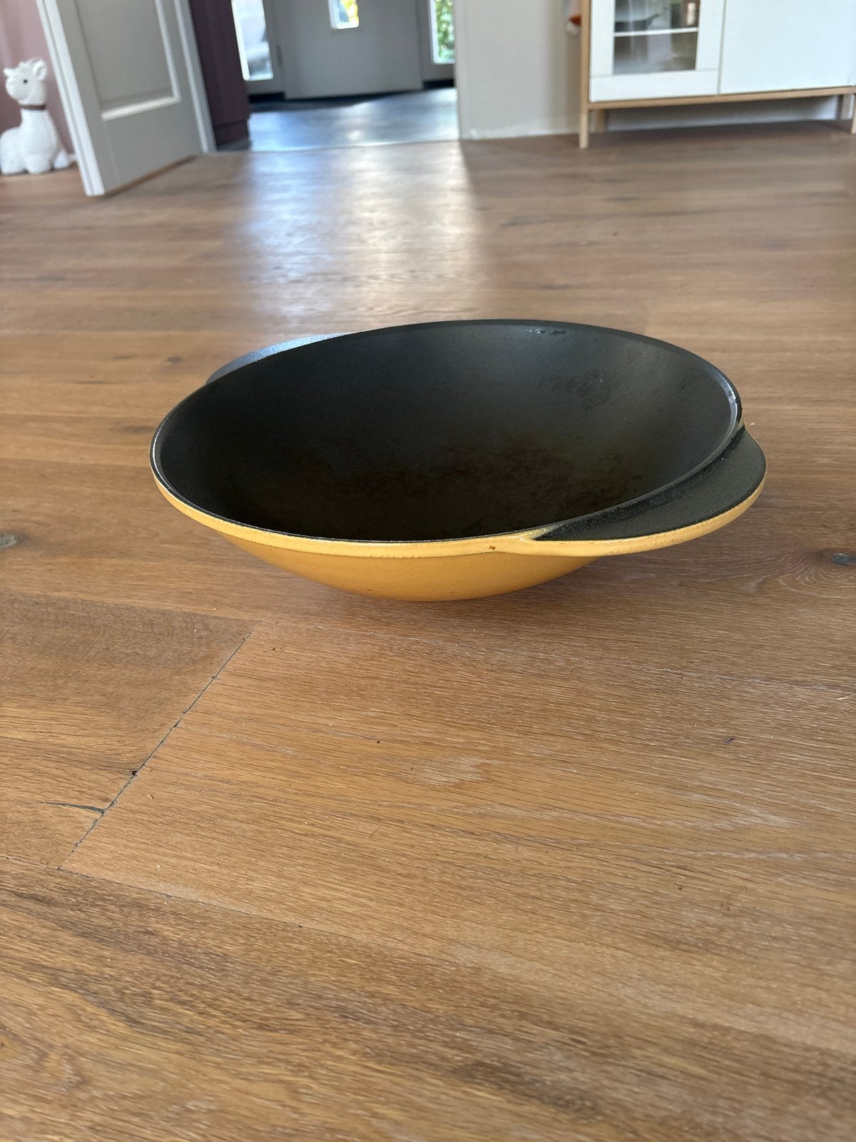 Gietijzeren wokpan - 34 cm diameter, Ophalen of Verzenden, Gebruikt, Gietijzer, Wok