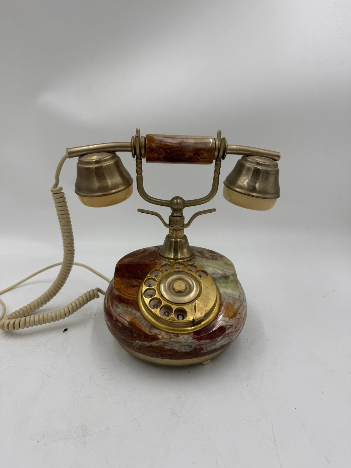 Vintage Retro Telefoon | Rood/Bruin Onyx Marmer & Messing, Ophalen of Verzenden, Huis en Inrichting