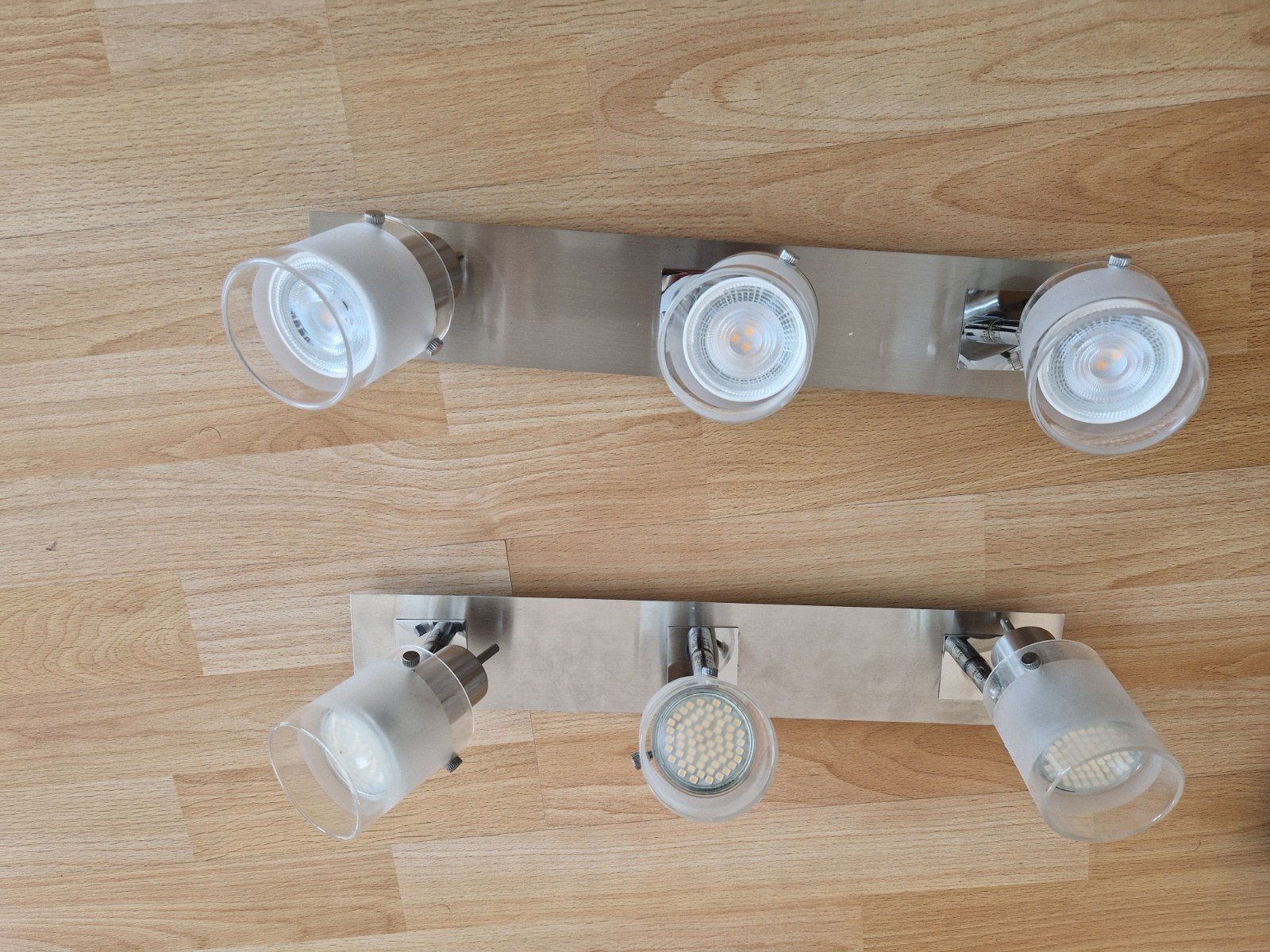 Set van 2 RVS Opbouwspots met 3 LED lampen per stuk, Gebruikt, Opbouwspot, Ophalen of Verzenden, LED