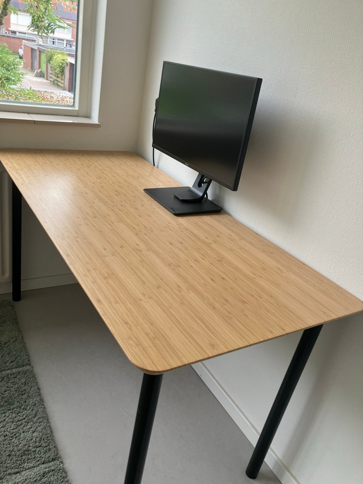 IKEA Bamboe Bureau met Stalen Poten, Huis en Inrichting, Bureaus, Ophalen, Demontabel, Scandinavisch, Schoolbureau
