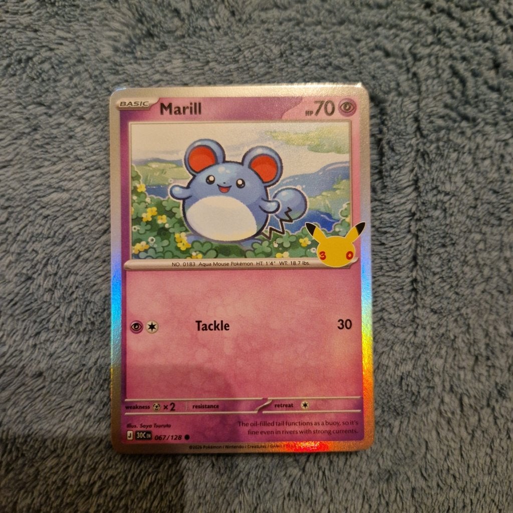 Marill 067/128 Pokémon 30th Celebration holo, Ophalen of Verzenden, Zo goed als nieuw, Losse kaart, Foil