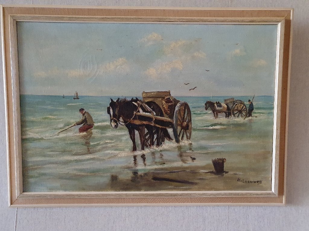 H. van Leeuwen  Schelpenvissers, Antiek en Kunst, Kunst | Schilderijen | Klassiek, Ophalen of Verzenden, Klassiek, Maritiem / water