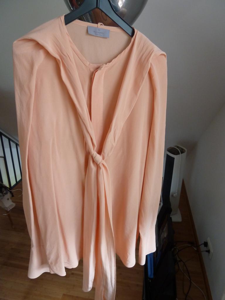 Mulberry London zijden blouse + sjaalkraag, abrikoos, 38/40, Maat 38/40 (M), Overige kleuren, Verzenden, Zo goed als nieuw