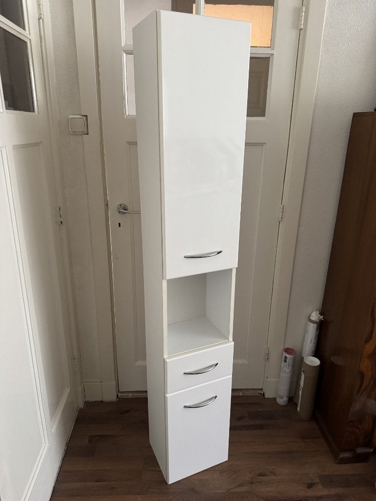 Badkamerkast - kolomkast badkamer wit hoogglans, Ophalen, (Half)hoge kast, Minder dan 50 cm, Gebruikt